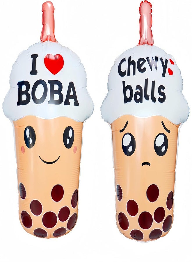 Atpata Funky Boba Bubble Tea Balloons - 2Pcs Foil Bubble Tea Balloons for Bubble Tea Party Decorations, Pearl Milk Tea Happy Birthday Balloons, Tea Party Table Decor, I Love Boba Party Supplies - Image 1